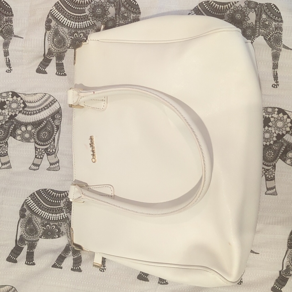 Calvin Klein White Satchel with Gold Accents